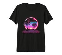 Coucher de Soleil rétro des années 80 avec Palmiers | Synthwave Art T-Shirt Haut de Gamme