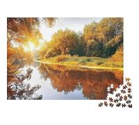 Coucher de Soleil Rivière Automne Puzzle 1000 pièces pour Adultes Reflet de Rivière Lumière du Soleil Arbres Défiant Difficile Premium Épais Robuste Vibrant Relaxation Antistress 52x38cm/1000pcs