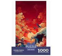 Coucher de Soleil Rouge Puzzle 1000 Pièces 70x50cm/1000pcs, Vague - Jeux Relaxants pour Adolescents, Éducatifs Créatifs, Décoration,Cadeau