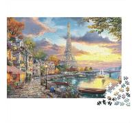 Coucher de Soleil Scène de la rivière Paris Puzzle De 1000 Pièces Puzzle hautement jouable Idéal pour Hommes, Femmes, Enfants Et Personnes Âgées 38x26cm/1000pcs