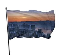 Coucher de soleil sur bâtiment ville jardin drapeau 0,9 x 1,5 m urbain pont rivière montagne Orange lumière du soleil polyester Yard drapeaux maison patio pelouse intérieur extérieur salutation bann