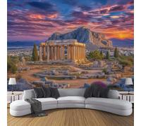 Coucher De Soleil Sur Des Ruines Grecques Antiques Murales Panoramique 200x140cm, Paysage Historique Classique Mural Fond D'écran, Multicolore Mur De Fond TV Chambre Enfant Adulte Papier Peint Poster