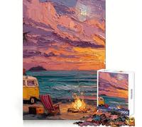 Coucher de Soleil sur la Plage avec camionnette et feu de Camp Puzzle de 1000 pièces pour Adultes Exercice de raisonnement Évasion méditative Bords de qualité supérieure Un pour Les fêtes