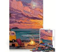 Coucher de Soleil sur la Plage avec camionnette et feu de Camp Puzzle de 1000 pièces pour Adultes Exercice de raisonnement Évasion méditative Bords de qualité supérieure Un pour Les fêtes