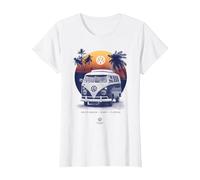 Coucher de Soleil sur la Plage du Camping-Car Volkswagen T1 en Floride T-Shirt, Femme, Blanc, M