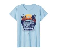 Coucher de Soleil sur la Plage du Camping-Car Volkswagen T1 en Floride T-Shirt, Femme, Bleu Céleste, M