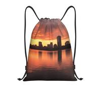 Coucher De Soleil Sur La Silhouette De Charles River City Homme Femme Sacs De Sport Étanche Sac À Cordon Grand Sac À Dos À Cordon Pour Piscine Voyage Plage