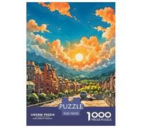 Coucher de Soleil sur la Ville Puzzle 1000 Pièces Landscape Decoration - Défi Stratégique pour Adultes, Découpe Précise, Relaxation, Soirée Jeux en Famille, 70x50cm/1000pcs