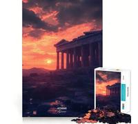 Coucher de Soleil sur l'Acropole d'Athènes, Grèce Puzzle de 1000 pièces pour Adolescents Se remémorer, améliorer, détendre, Image d'art aux Contours Nets 50x75cm