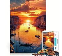 Coucher de Soleil sur Le Canal dans Une Venise Imaginaire Puzzle pour Adultes 1000 pièces Jeu de réflexion Esprit Calme Collection d'œuvres d'art aux Contours Nets 38x26cm