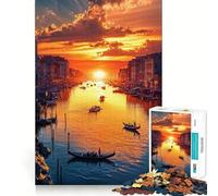 Coucher de Soleil sur Le Canal dans Une Venise Imaginaire Puzzle pour Adultes 1000 pièces Jeu de réflexion Esprit Calme Collection d'œuvres d'art aux Contours Nets 38x52cm