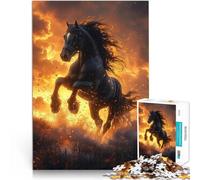 Coucher de Soleil sur Le feu du Cheval Noir Puzzle 1000 pièces pour Adolescents Jeu de Quiz Cadeau d'anniversaire 38x26cm