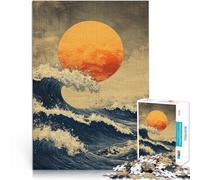 Coucher de Soleil sur Les Vagues japonaises Puzzle 1000 pièces pour Adultes Défi Difficile Cadeau d'anniversaire, Cadeaux 38x26cm