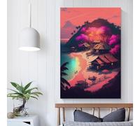 Coucher de soleil sur une île magnifique, toile murale décorative pour chambre, salon et salle de bain, 30 x 45 cm