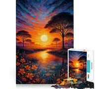 Coucher de Soleil sur Une rivière Tranquille, Savane Africaine, Puzzle de 1000 pièces pour Adolescents, stimule la mémoire, Passe-Temps, Bords Nets, Joli Cadeau 38x26cm