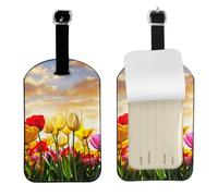 Coucher de soleil sur une tulipe,Étiquettes à bagages en cuir PU, étiquette nominative de voyage résistante, lot de 2