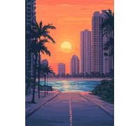 Coucher de soleil sur ville Peinture par Numéros pour Adulte sans Cadre,60x75cm peinture numero adulte sur Toile,DIY kit de Peinture à l'huile Avec peinture acrylique et pinceaux Pour Décor Murale