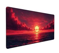 Coucher De Soleil Tapis de Souris XXL 800 x 300 mm, Tapis Souris Rouge sous Main Bureau avec Bords Cousus, Imperméable Mouse Pad Base en Caoutchouc Antidérapant Surface pour Gamer, Cadeau -lsy26034N