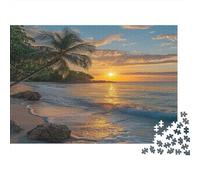 Coucher de Soleil Tropical Casse-tête 1000 Pièces en Carton Recyclé, Puzzle Complexe défi Entre Amis pour Un Tableau À Encadrer, Superbe Idée Cadeau 52x38cm/1000pcs
