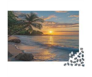 Coucher de Soleil Tropical Casse-tête 1000 Pièces en Carton Recyclé, Puzzle Complexe défi Entre Amis pour Un Tableau À Encadrer, Superbe Idée Cadeau 52x38cm/1000pcs