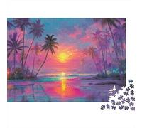Coucher de Soleil Tropical sur la Plage - Puzzle 1000 pièces en Carton recy oucher de Soleil Tropical avec Palmiers - Jeu éducatif Classique et Unique pour Adultes - 70 x 50 cm