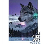 Coucher de Soleil Wolf Mountain Puzzle 1000 Pièces Adultes Animaux Puzzles 1000 Pièces Jeu Éducatif Cadeau 52x38cm/1000pcs