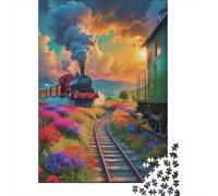 Coucher du Soleil de Train à Vapeur Puzzle 1000 Pièces Adultes intéressant Puzzles 1000 Pièces Jeux D'adresse Cadeau 70x50cm/1000pcs