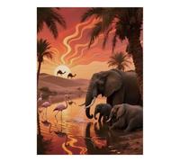 Coucher Soleil Éléphants Flamants Désert 1000 Pièces Mini Puzzle pour | 38x26cm Carton Décor Maison Découpe Précise Cadeau Anniversaire Détente Esprit