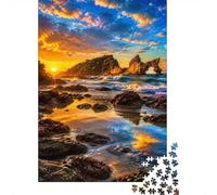 Coucher Soleil Océan Rochers 1000 Pièces Mini Puzzle pour Adultes Difficile | 52x38cm Carton Décor Maison Découpe Précise Cadeau Anniversaire Détente