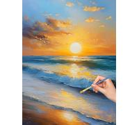 Coucher Soleil Peinture Numero Adulte, DIY Océan Peinture Numero Adulte 90x120cm, Pinceaux et Acryliques, Kits de Coloriage par Numbers pour Adultes Débutants, Décoration Murale, Cadeau Femme, -7137