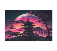 Couchers de Soleil d'été à la pagode Puzzle EnfFourmis 1000pcs, Puzzles en Bois- Kit Bricolage Relax Jeux pour Adolescents Et Adultes Cadeaux （75×50cm）