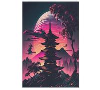 Couchers de Soleil d'été à la pagode Puzzles en Bois 1000 Pièces pour Adultes, Matériaux Recyclables De Qualité Supérieure Puzzle, Jeu en Famille, 78×53cm