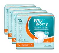 Couches Adultes pour Incontinence Grave, Changes Complets pour Homme et Femme, Culotte Absorbante Jetables pour Fuite Urinaire, Contrôle des Odeurs, Unisexe, Taille S, 60 Unités (4 Lot de 15)