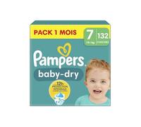 Pampers Couches Baby-Dry Taille 7 – 132 couches, 15kg+ – Pack 1 mois – Jusqu'à 100% sans fuites