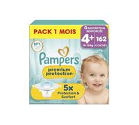 Pampers Premium Protection Couches Taille 4+ x162 Pack 1 Mois | 10kg-15kg. Notre N°1 Pour La Protection De La Peau Et Contre Les Fuites. Pack 1 Mois