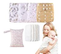 Couches lavables pour bébé - Ensemble de couches en tissu réglables réutilisables avec 4 doublures absorbantes et respirantes | Housse imperméable, comprend 4 inserts et 1 sac humide pour les tout-pet