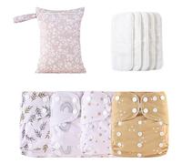 Couches lavables pour bébé - Ensemble de couches en tissu réutilisables avec ajustement réglable, sac humide et 4 inserts | Doublures douces et respirantes pour tout-petit, nouveau-né - Option