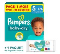 Couches Pampers Baby-Dry Taille 5 - Pack 1 Mois 174 Couches Multicolore