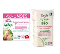 Couches Taille 4 (7-14 kg) - Pack 1 Mois (184 Couches)+Love & Green BIO Cotons Maxi Carrés x70