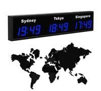 COUCHO Grande Horloge Mondiale numérique à LED, Horloge Mondiale Multi-fuseaux horaires 3/4/5 avec Villes Personnalisables, écran HD, horloges électroniques murales d'intérieur(Blue,3)