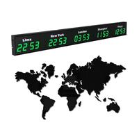 COUCHO Grande Horloge Mondiale numérique à LED, Horloge Mondiale Multi-fuseaux horaires 3/4/5 avec Villes Personnalisables, écran HD, horloges électroniques murales d'intérieur(Green,5)