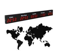 COUCHO Grande Horloge Mondiale numérique à LED, Horloge Mondiale Multi-fuseaux horaires 3/4/5 avec Villes Personnalisables, écran HD, horloges électroniques murales d'intérieur(Red,5)