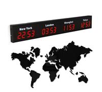 COUCHO Grande Horloge Mondiale numérique à LED, Horloge Mondiale Multi-fuseaux horaires 3/4/5 avec Villes Personnalisables, écran HD, horloges électroniques murales d'intérieur(Red,4)