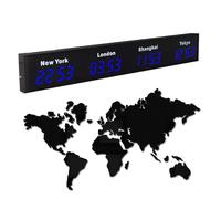 COUCHO Grande Horloge Mondiale numérique à LED, Horloge Mondiale Multi-fuseaux horaires 3/4/5 avec Villes Personnalisables, écran HD, horloges électroniques murales d'intérieur(Blue,4)