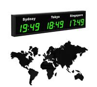 COUCHO Grande Horloge Mondiale numérique à LED, Horloge Mondiale Multi-fuseaux horaires 3/4/5 avec Villes Personnalisables, écran HD, horloges électroniques murales d'intérieur(Green,3)