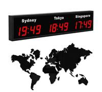 COUCHO Grande Horloge Mondiale numérique à LED, Horloge Mondiale Multi-fuseaux horaires 3/4/5 avec Villes Personnalisables, écran HD, horloges électroniques murales d'intérieur(Red,3)