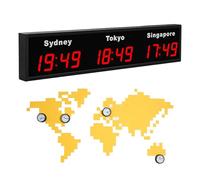 COUCHO Horloge Mondiale numérique LED, Horloge Multi-fuseaux horaires avec 3/4/5 fuseaux horaires, Villes Personnalisables, Alliage d'aluminium, Affichage Mural, pour Bureau et multinationale