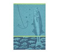 Coucke Serviette Jacquard en Coton français, Poissons Bleu, 50,8 cm par 76,2 cm, Turquoise
