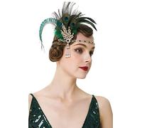 Coucoland 1920s Bandeau à plumes pour femme Motif feuilles de strass Style années 20 Charleston Gatsby costume carnaval - - Taille Unique