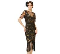 Coucoland 1920s Robe de Soirée à Manches Courtes et col Rond pour Femme Robe à Paillettes années 20 Idéal pour Un Cocktail, Un Carnaval